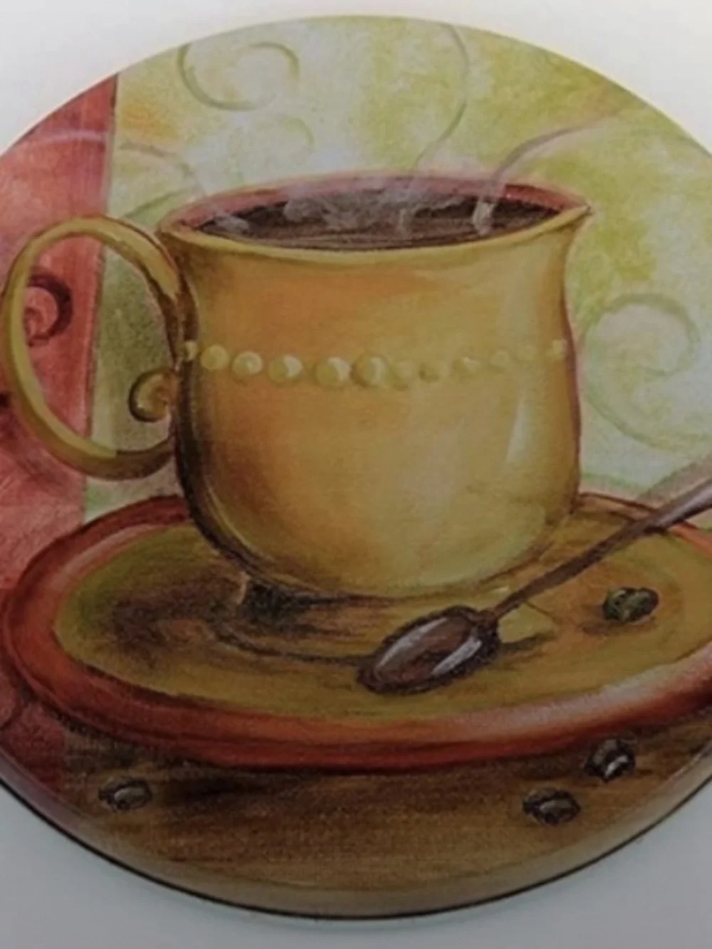 Stove Range Covers Coffee Themed Metal Round Set of 4 Gold Multicolor
